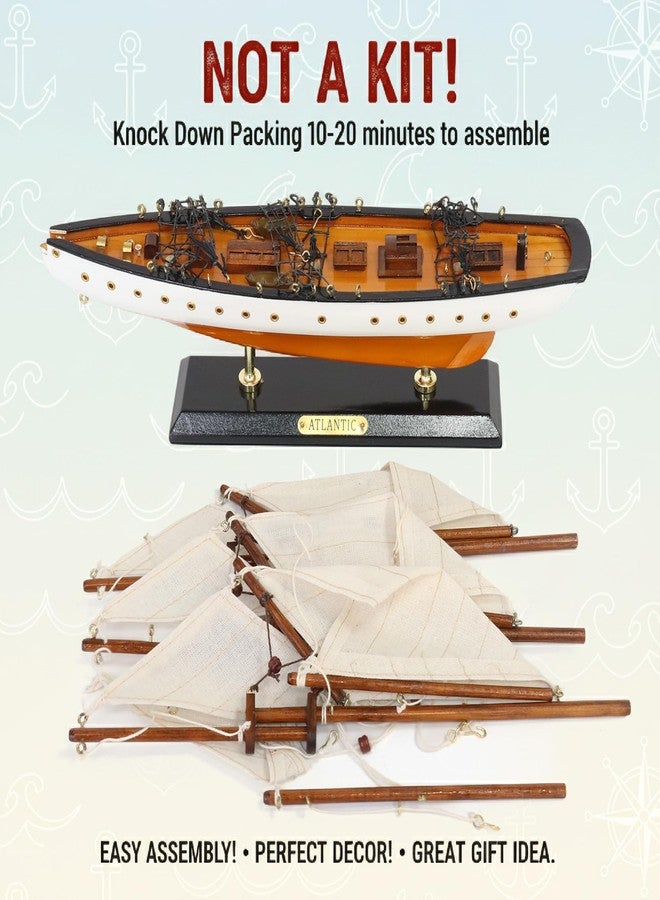 NAUTIMALL 19-inch Atlantic Sailboat Deco, Wooden Schooner Model Ship, Yacht Replica, Nautical Home Decor Collection (ATL49-WHITE) - Image 5